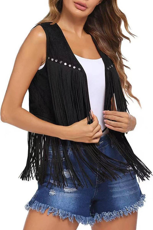 CWOCASL0052_SOLID COLOR SHORT VEST VEST TASSEL JACKET