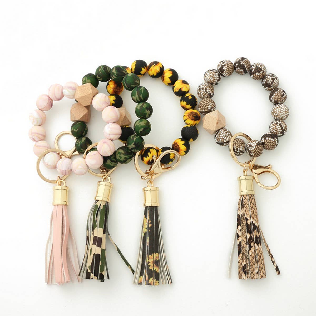 Leopard Print Silicone Bead Bracelet Keychain