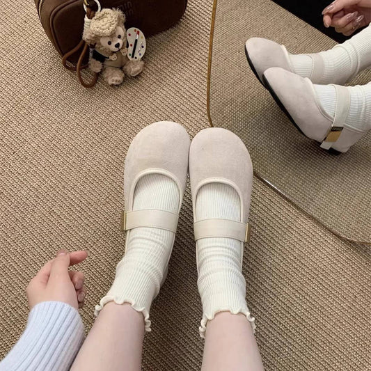 Vintage Red Suede Flats for Women with Soft Sole