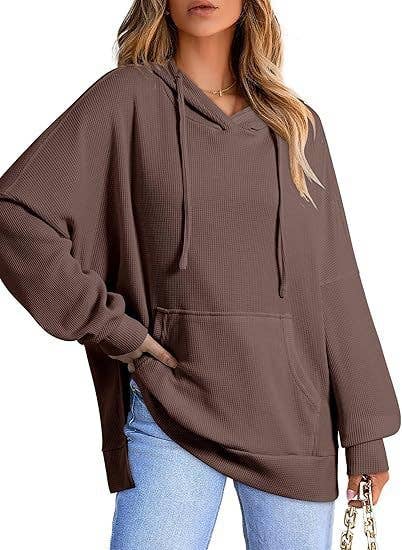 WAFFLE KNIT SIDE SPLIT PULLOVER WITH POCKETS
