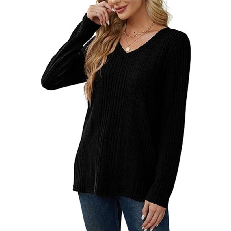 V-NECK KNITTED PIT STRIP BRUSHED LONG SLEEVE