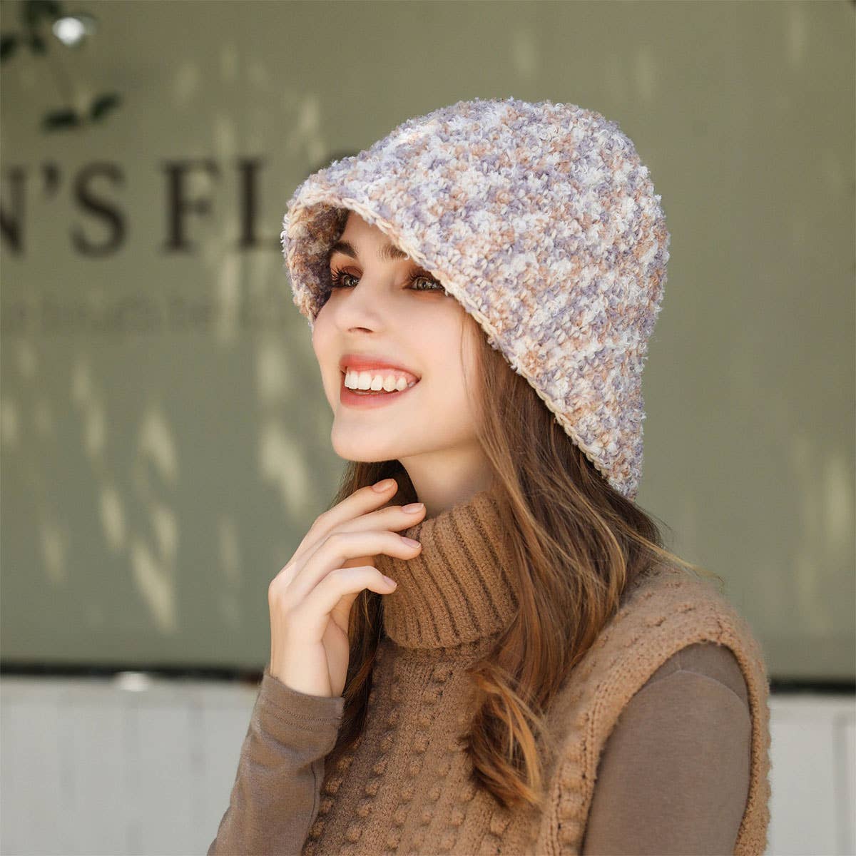 STRIPED BUCKET HAT WARM EAR PROTECTION KNITTED HAT_CWAH1978