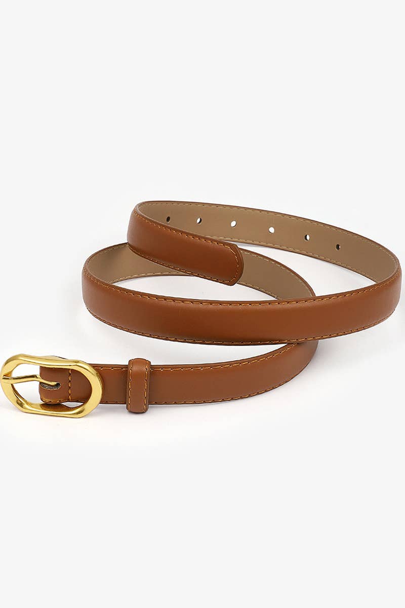 GOLD ROUND BUCKLE SLIM BELT_CWABE0086
