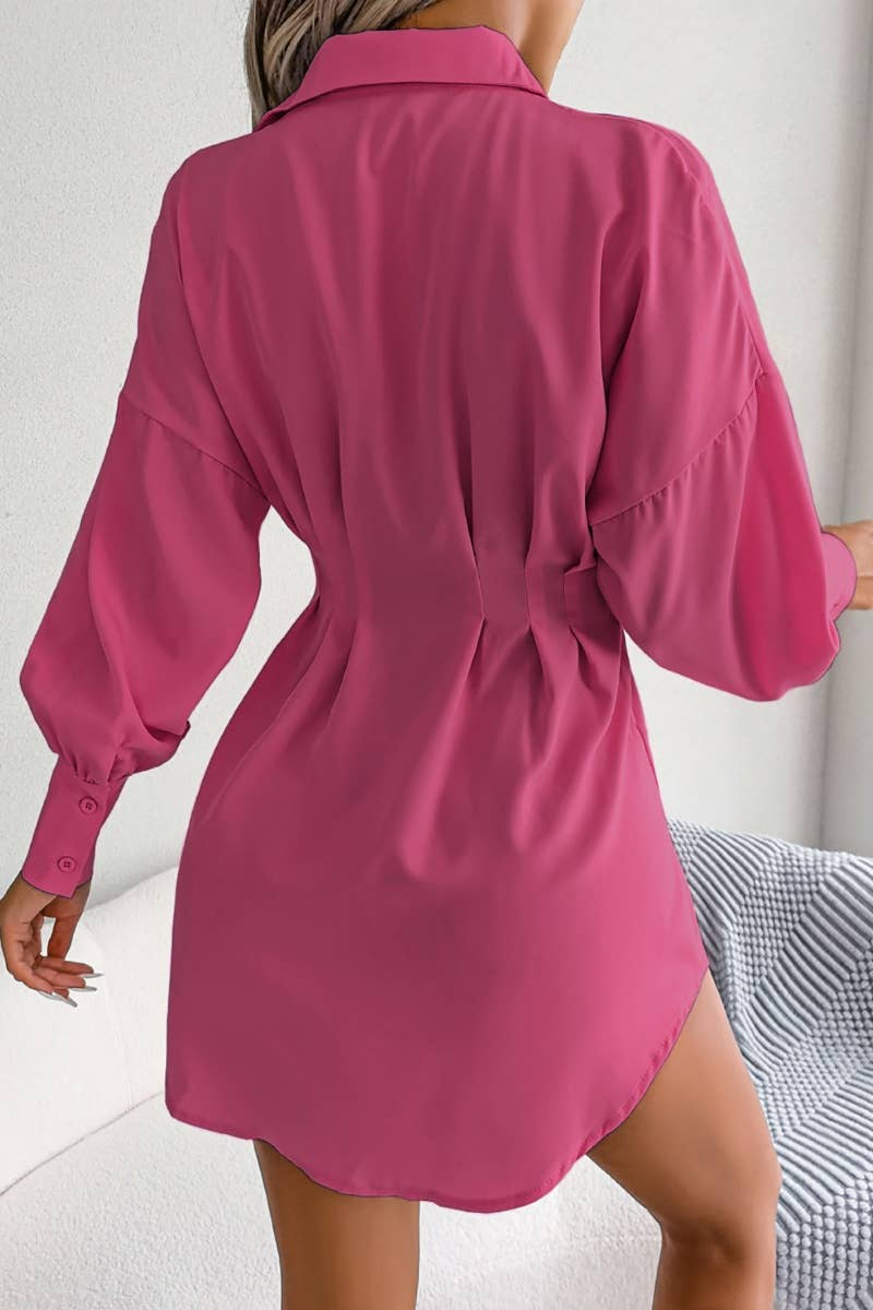 CWDSD6423_LONG SLEEVE WAIST WAIST BLOUSE DRESS SHORT