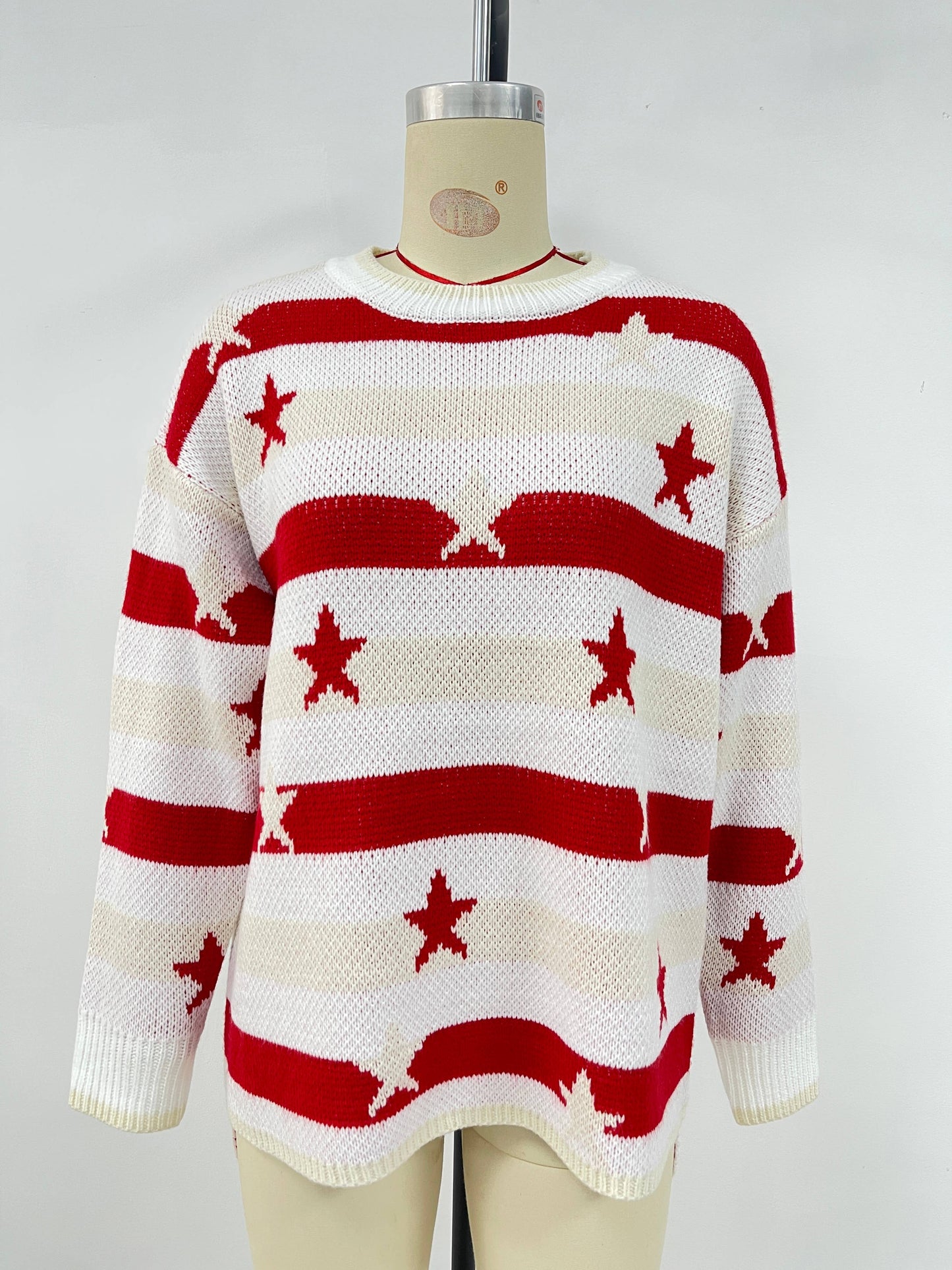 Fashionable flag print loose striped sweater