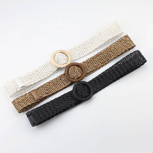 CWABE0565_SIMPLE ROUND BUCKLE BRAIDED BELT
