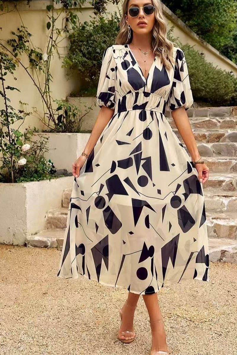 CWDMD5833_FLORAL V-NECK CINCHED WAIST MAXI DRESS