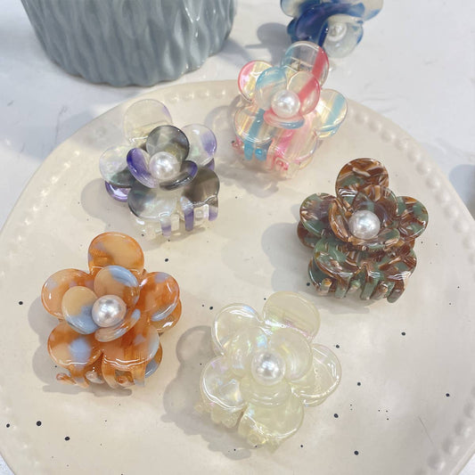 loral Pearl Hair Claw, Rhinestone Elegant Clip