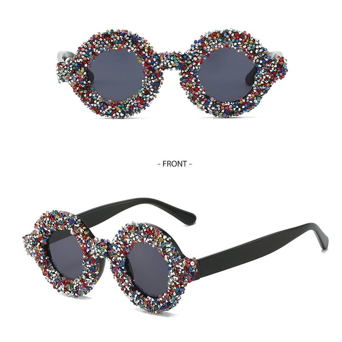FASHIONABLE ROUND DIAMOND-STUDDED SMALL SUNGLASSES