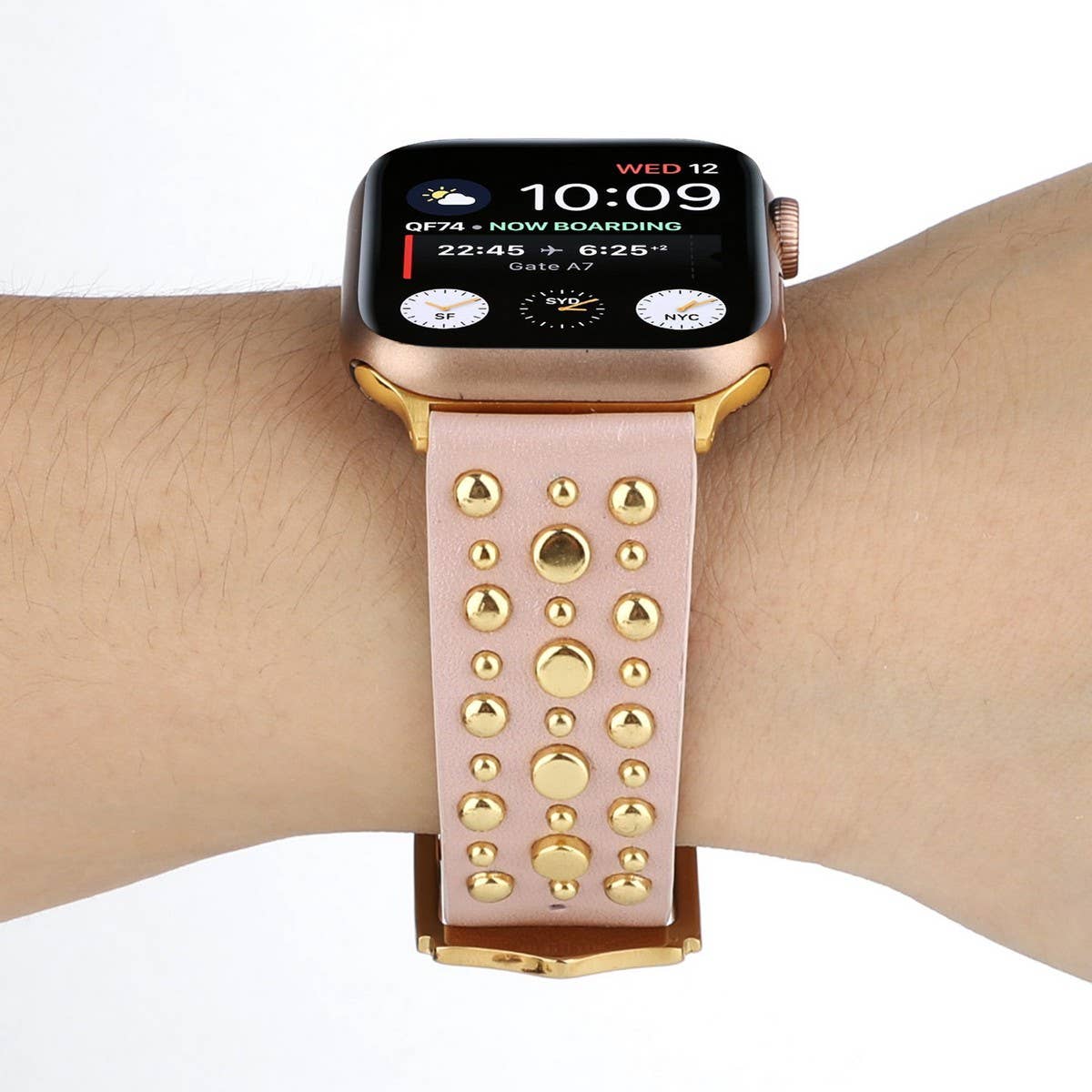 APPLEWATCH9 IWATCH GOLD RIVET GENUINE LEATHER STRAP_CWWW0084