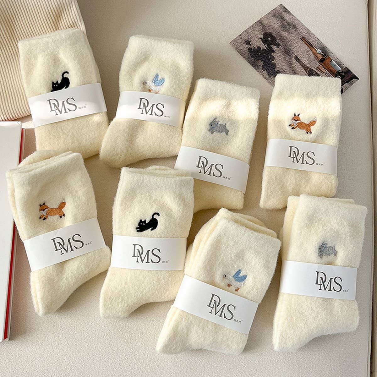 SOLID COLOR EMBROIDERED CARTOON THICK WARM SOCKS_CWMS0874