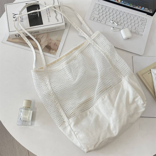 CWAB5806_SOLID COLOR HOLLOW LARGE CAPACITY MESH BEACH BAG