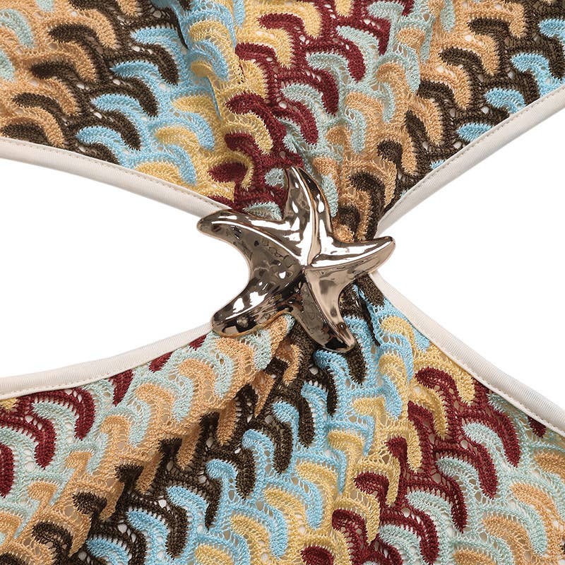 Vacation style striped single-shoulder dress