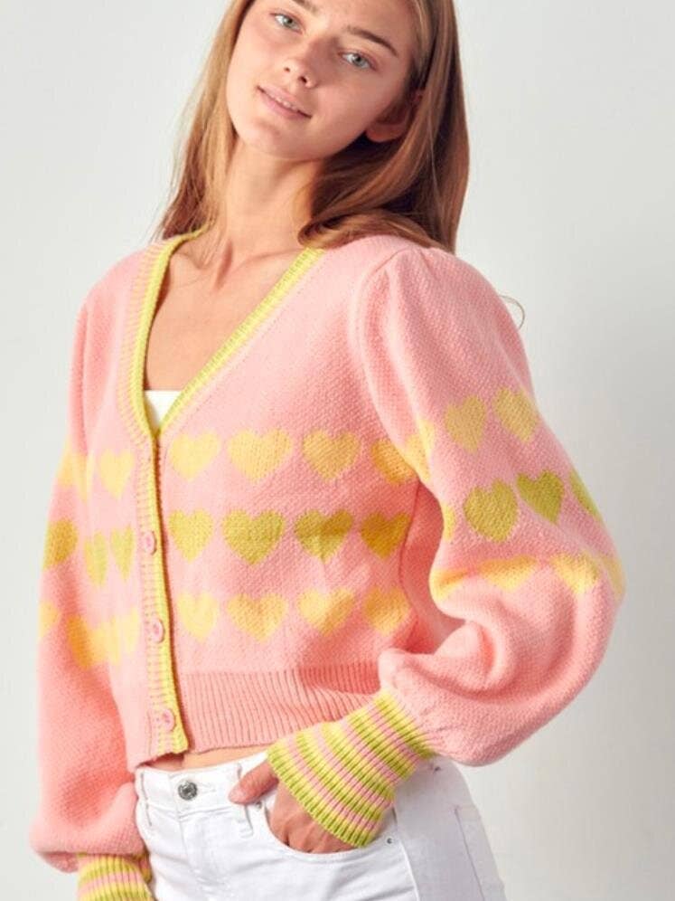 V-NECK SHORT SWEET LOVE EMBROIDERED CARDIGAN