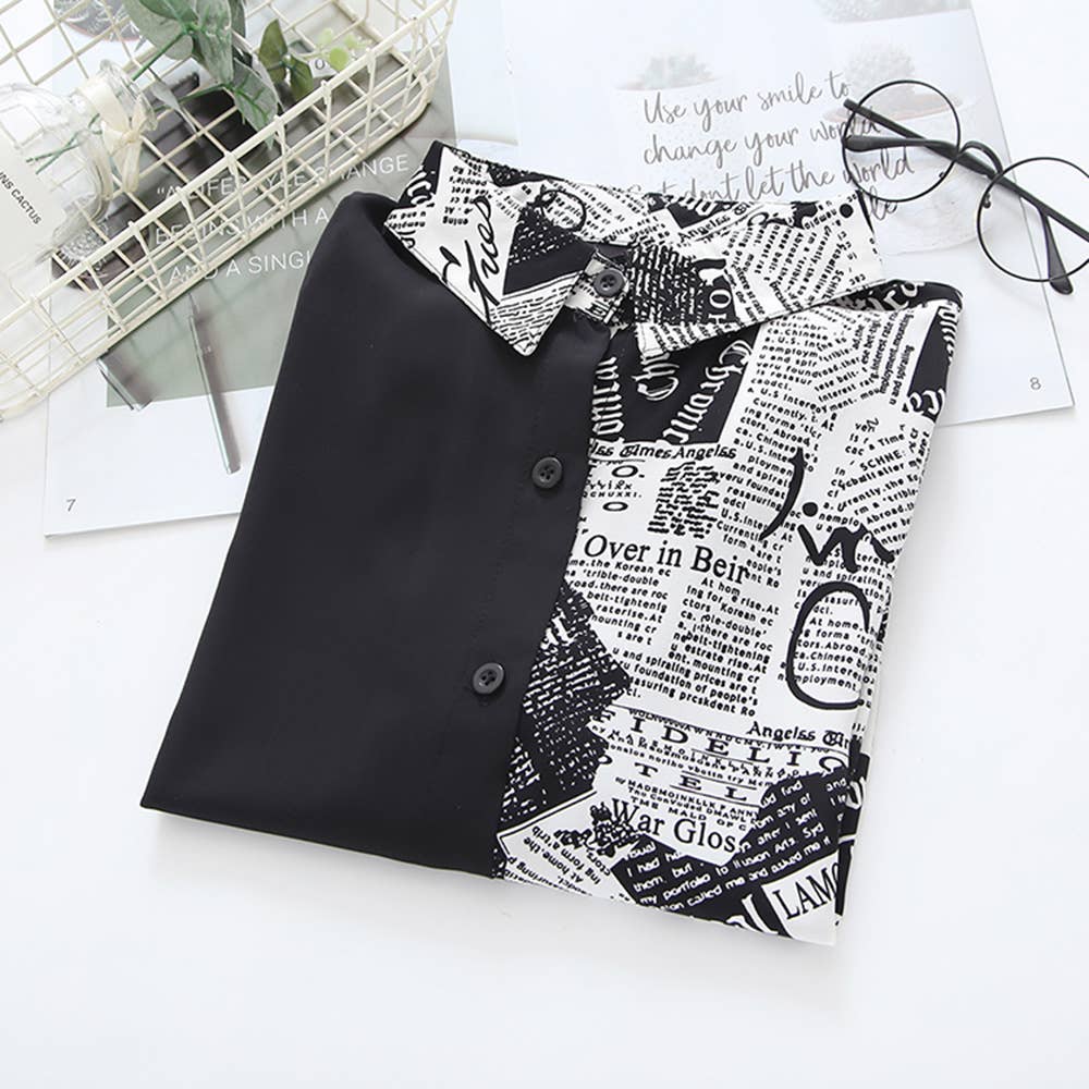 Vintage patchwork chiffon long-sleeved shirt