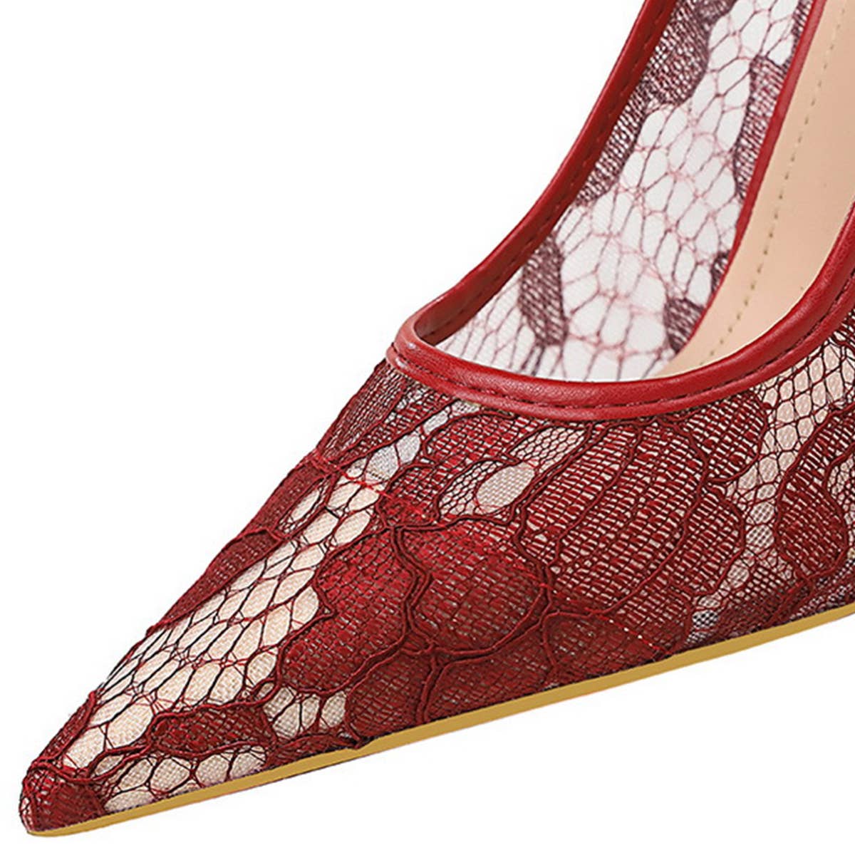WOMEN MESH HOLLOW LACE POINTED TOE HIGH HEELS