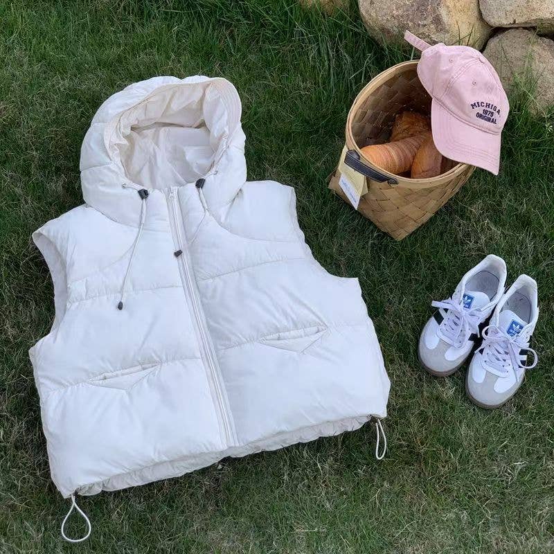 Hooded short thickening cotton-padded vest