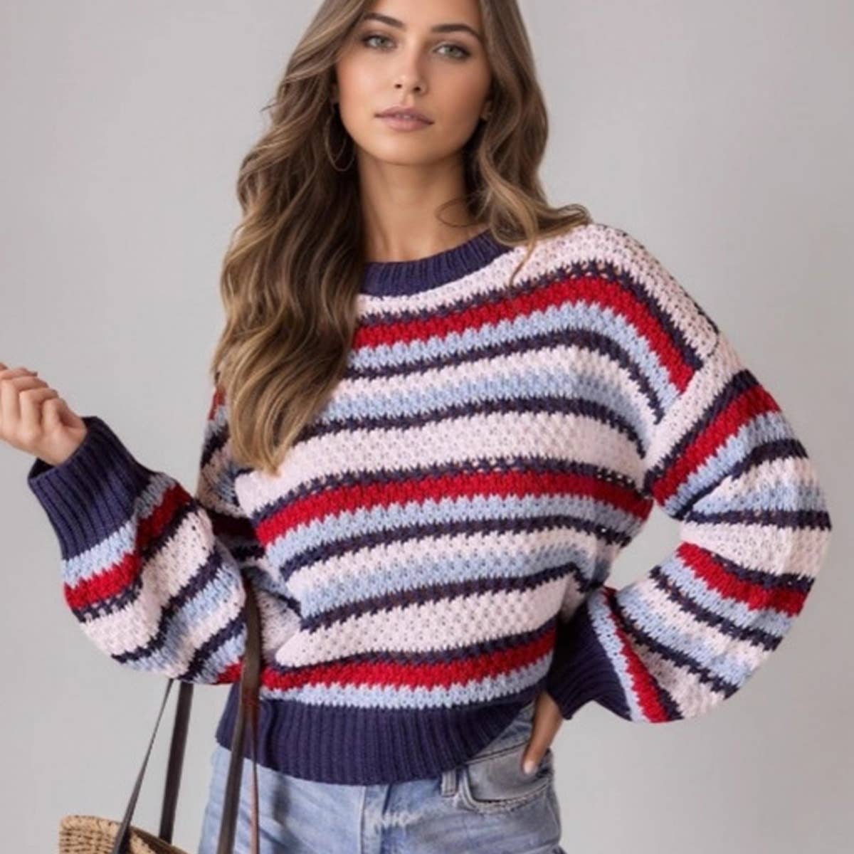Elegant striped pullover knitted top