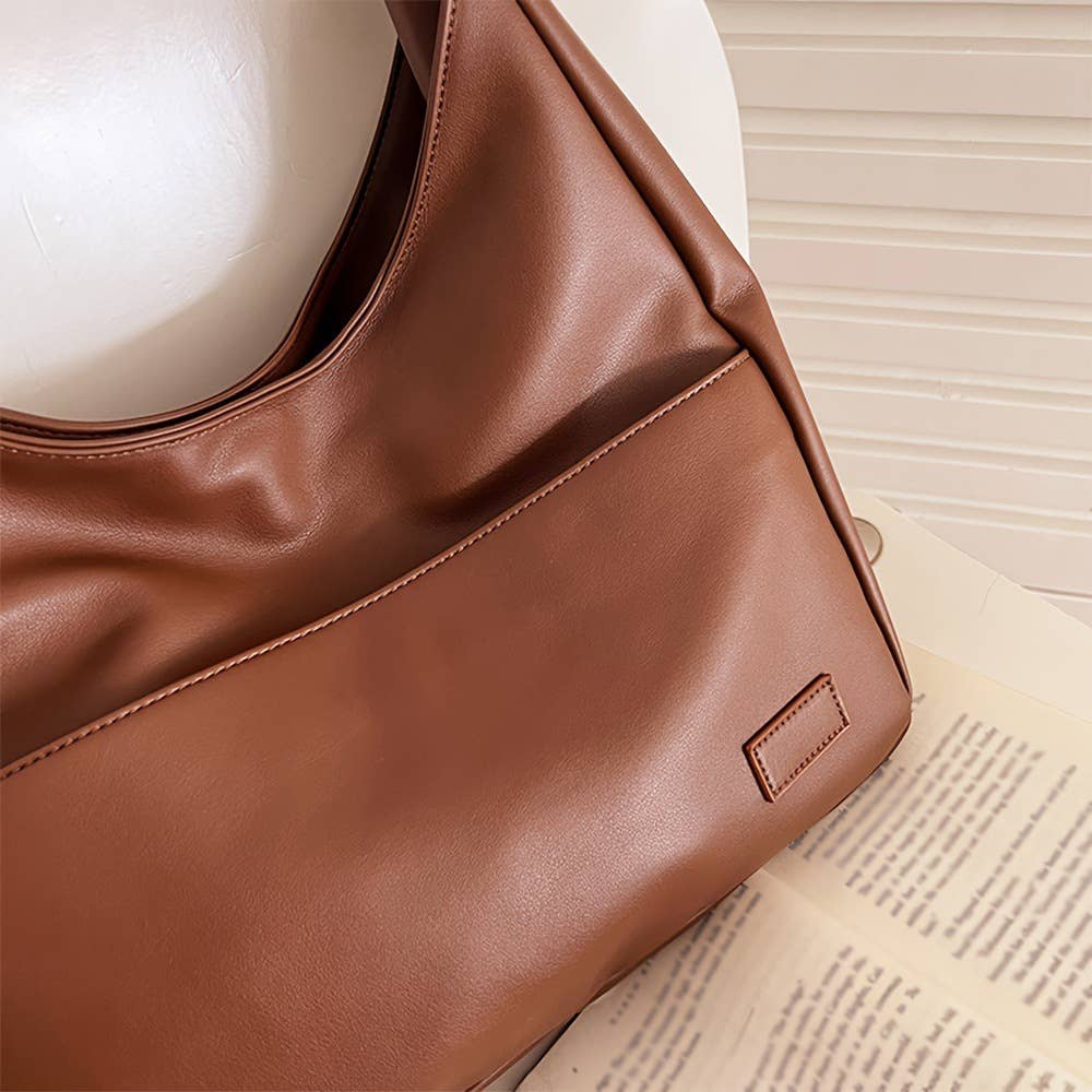 Soft leather bucket bag commuter tote bag