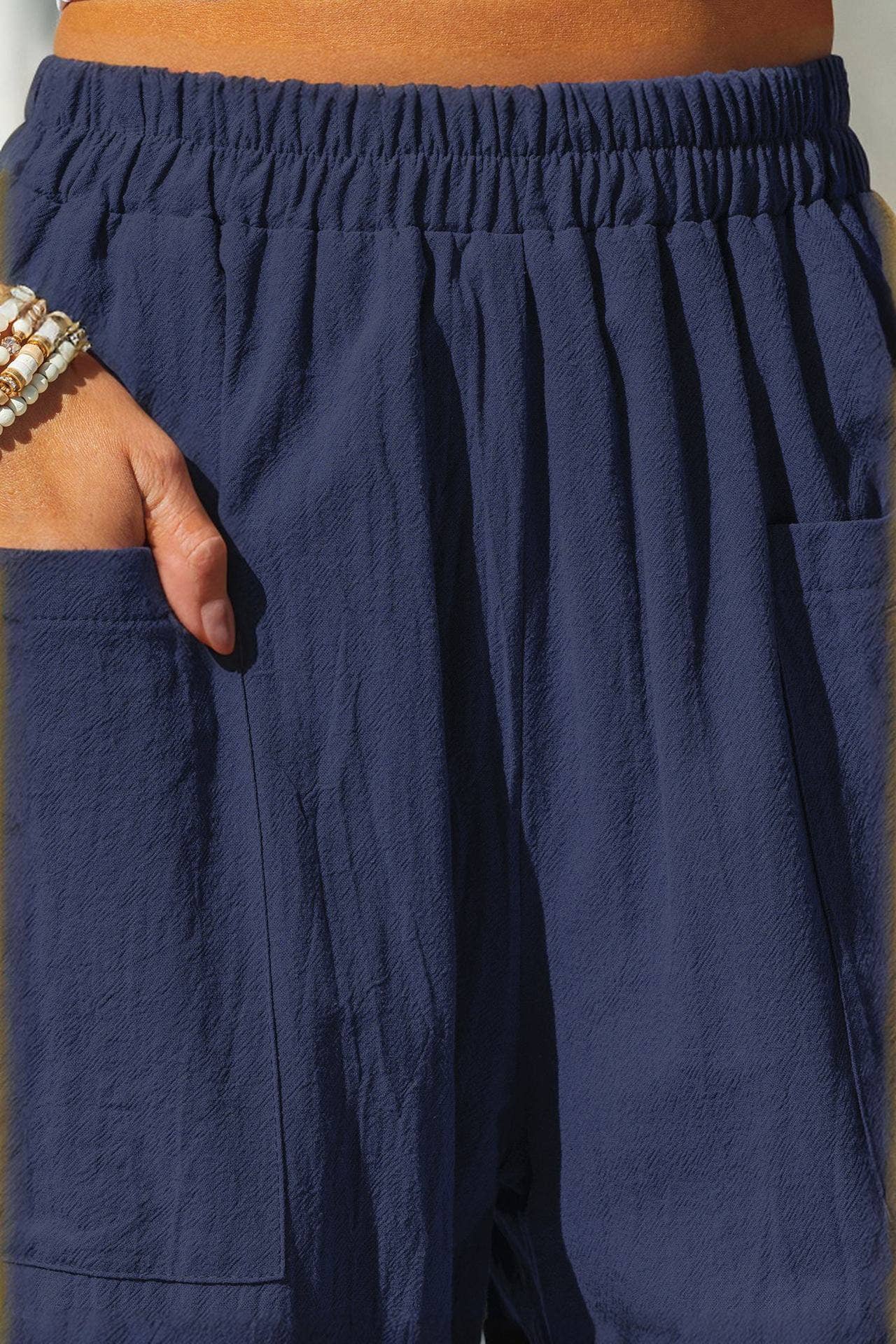 COTTON AND LINEN HOLIDAY STRETCH WAIST OVERALLS