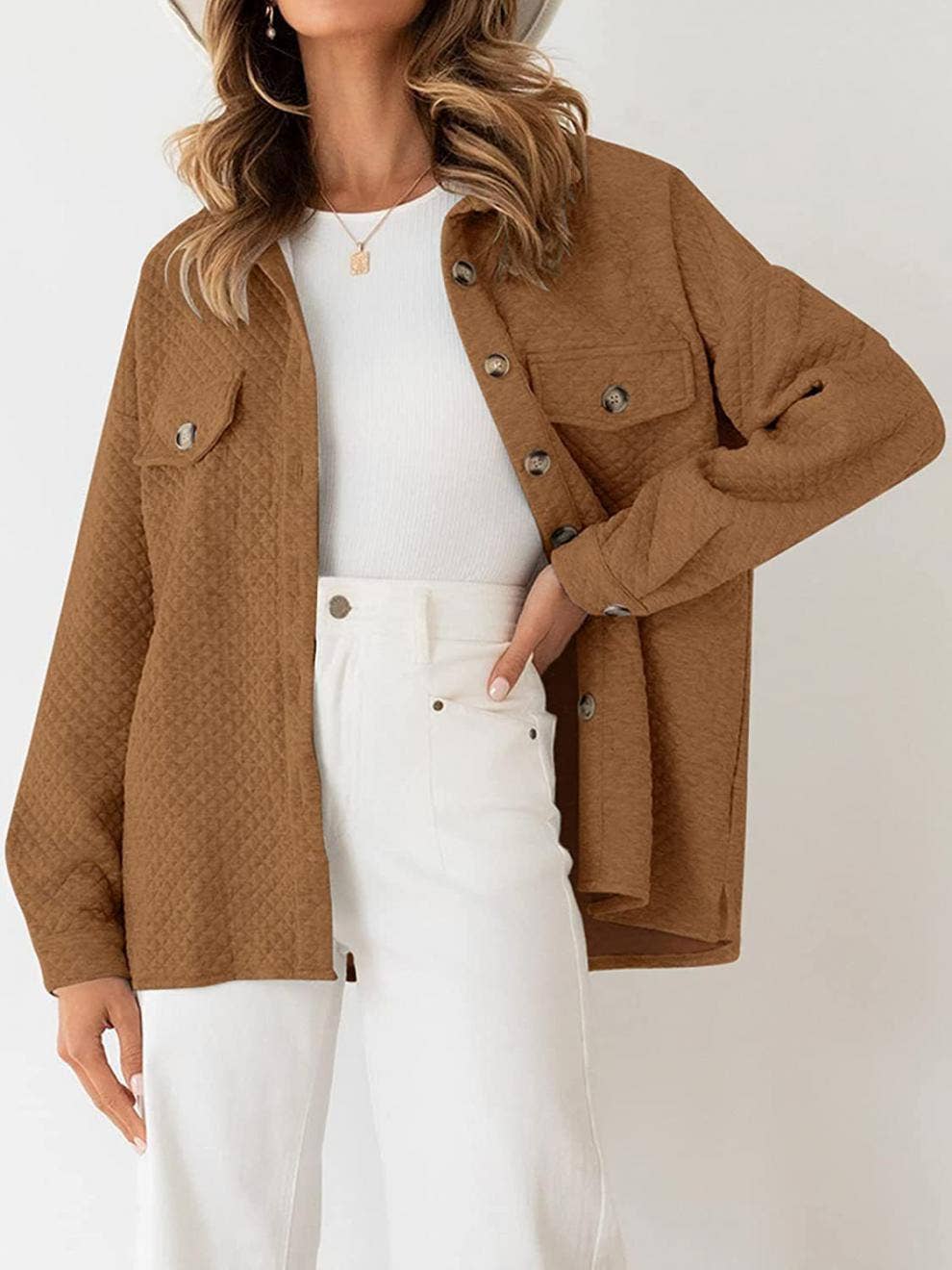 LIGHT CASUAL SOLID COLOR COAT WITH DIAMOND POCKET