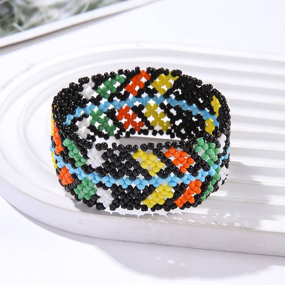 ETHNIC RICE BEAD WOVEN COLORFUL WIDE BRACELET