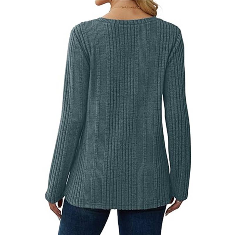 V-NECK KNITTED PIT STRIP BRUSHED LONG SLEEVE