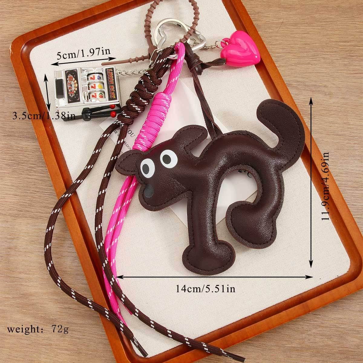 Retro PU Cat Keychain with Heart & Fruit Toy_CWMM7832