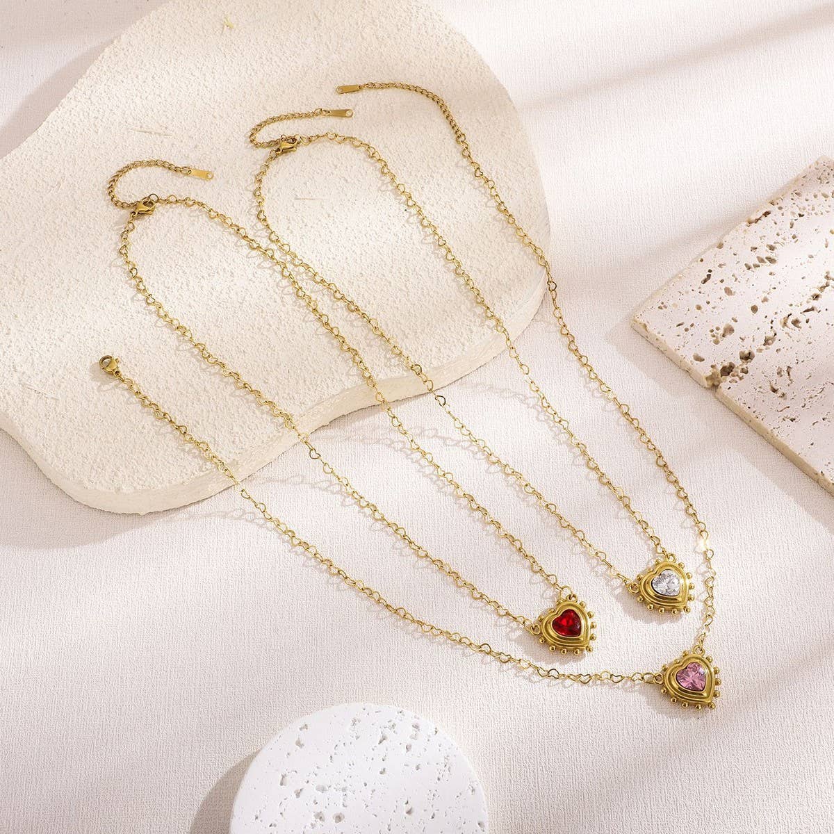 Minimalist Stainless Steel Heart Zircon Necklace