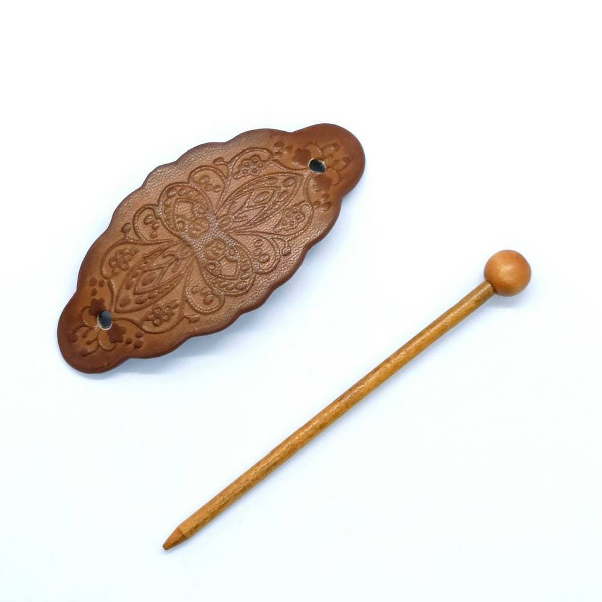 Floral Totem Painted Faux Leather Hair Stick