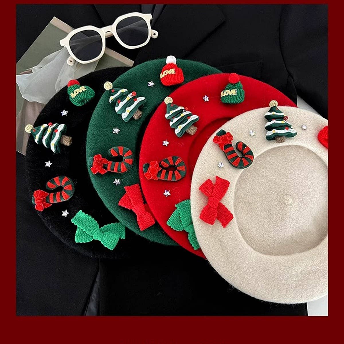 CWAH04558_KIDS CHRISTMAS RED BERET WINTER HAT