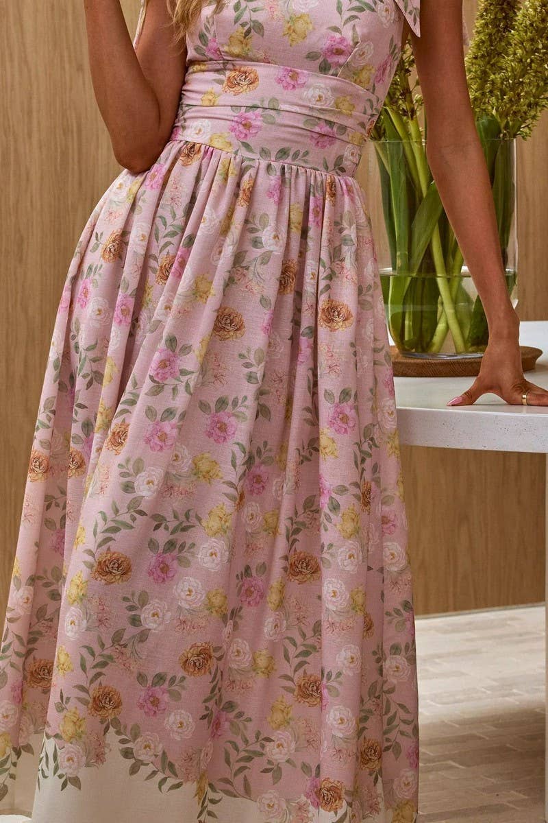 CWDHL0935_SWEET FLORAL COLORBLOCK FRENCH DRESS
