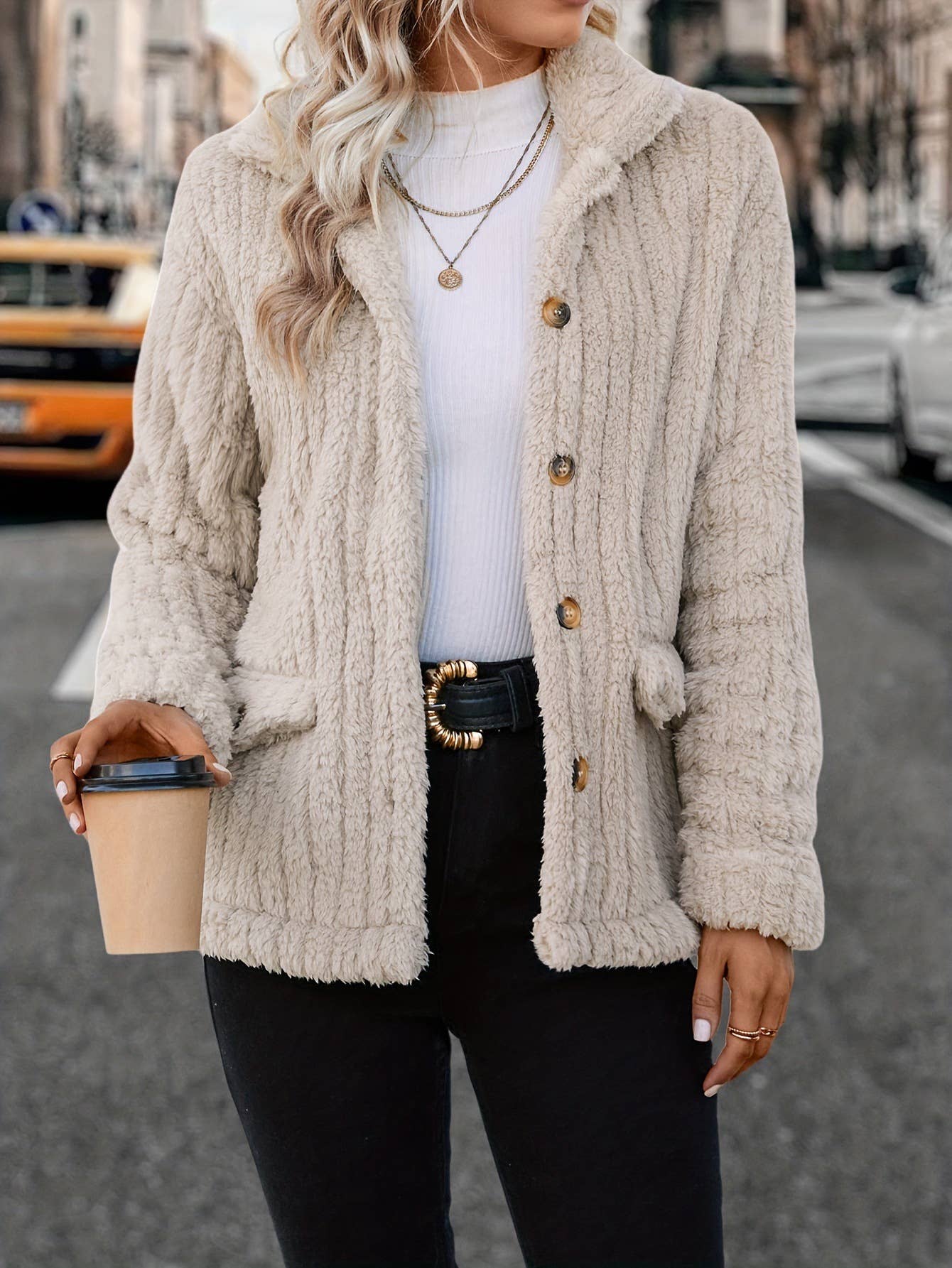 Solid color fashion pit strip thickened cardigan