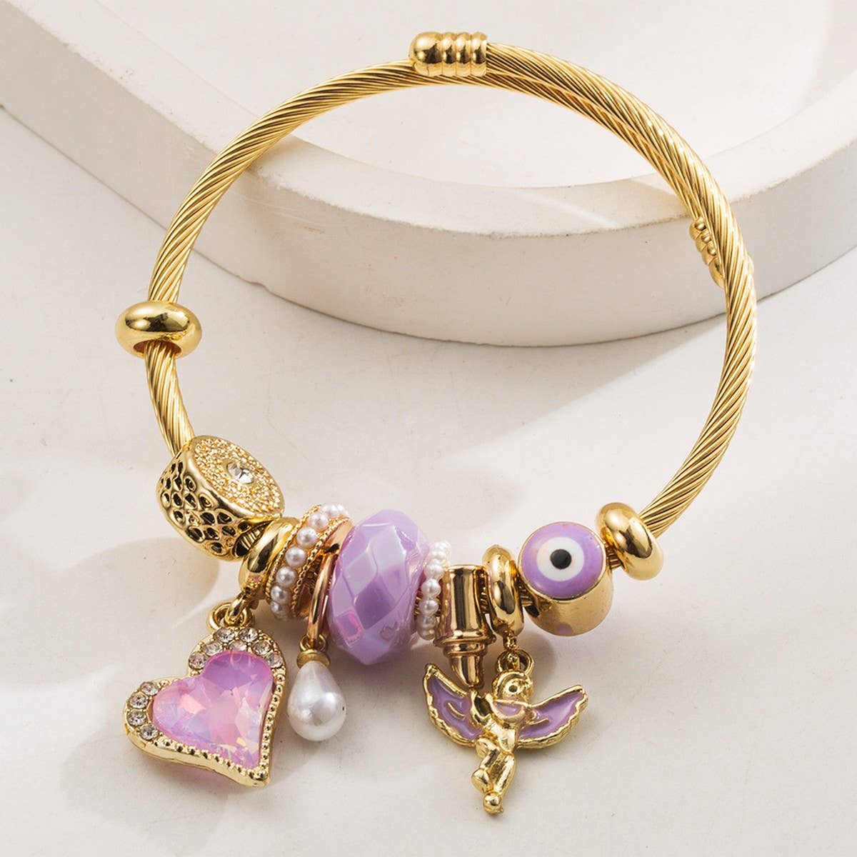 DIY Beaded Steel Bracelet with Angel & Heart