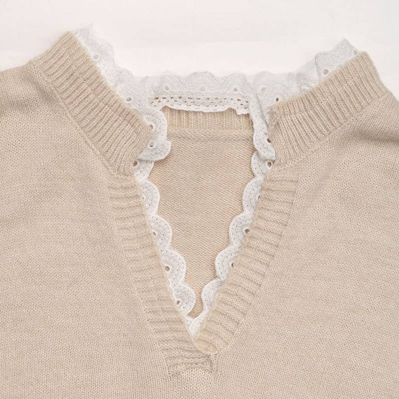 Valentine's Day V-neck lace knitted sweater