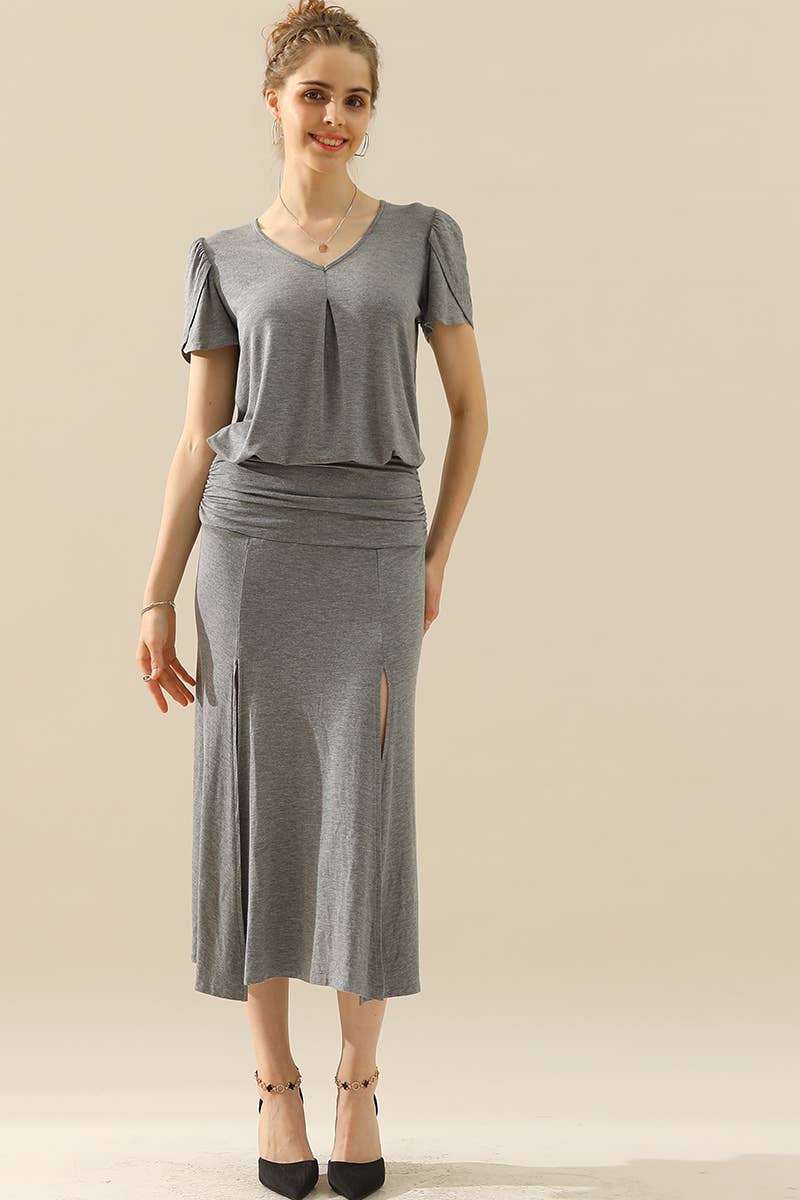 CWBLS120-P_PLUS SIZE HIGH WAIST SHIRRED FLOUNCE MAXI SKIRTS