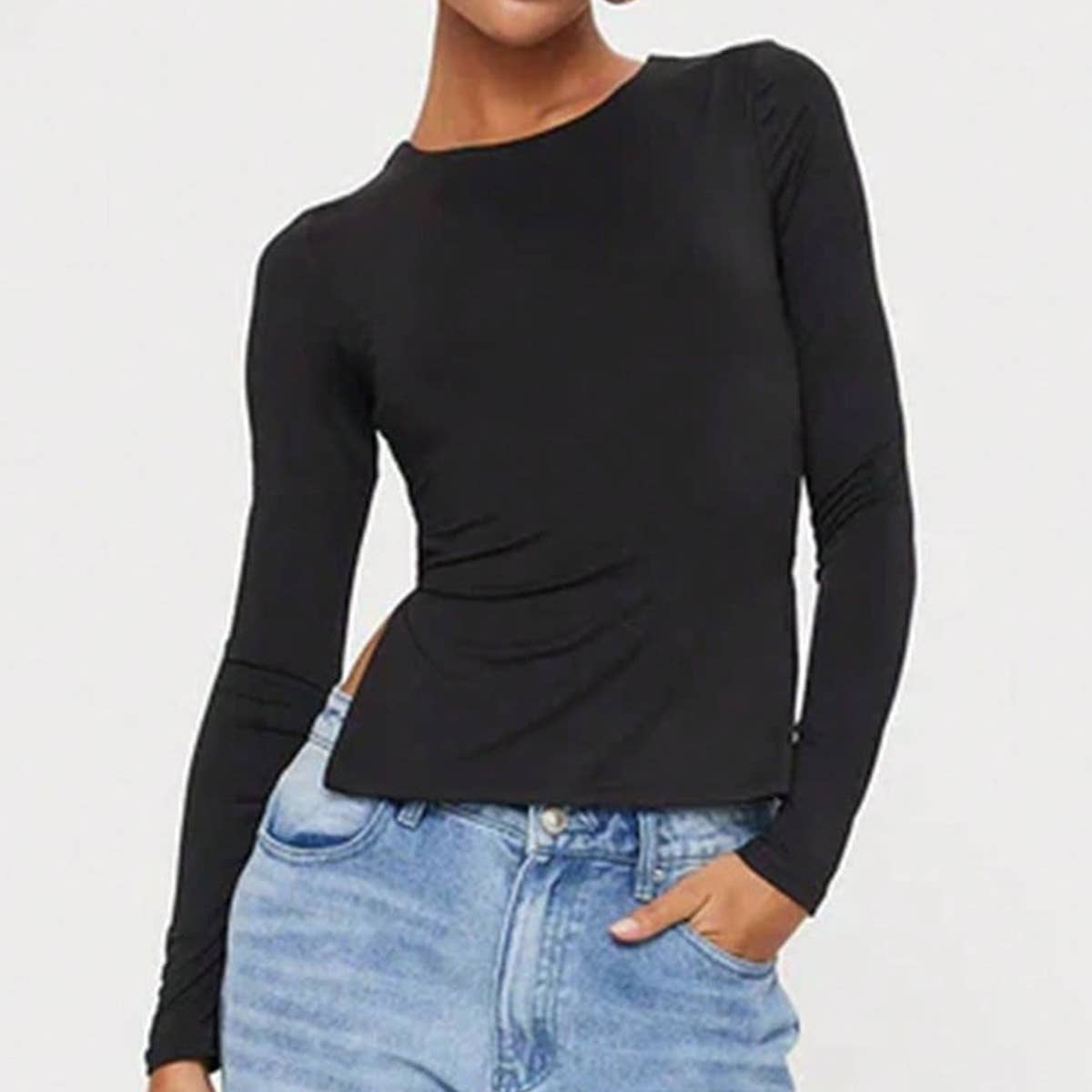 SOLID COLOR SEXY WAIST STRAP SLIM-FIT TOP