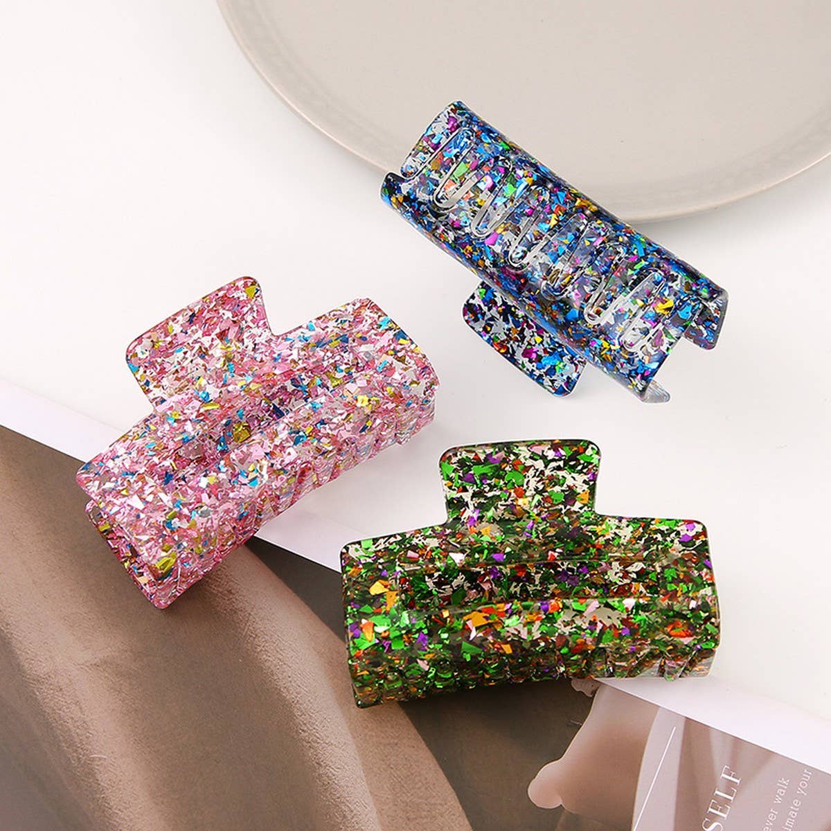 Acrylic Square Sequin Hollow Hair Claw_CWASC2488