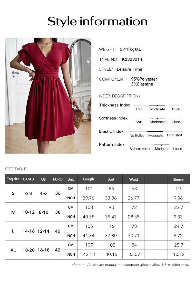 CWDSD8923_SUMMER ELEGANT V-NECK MIDI DRESS