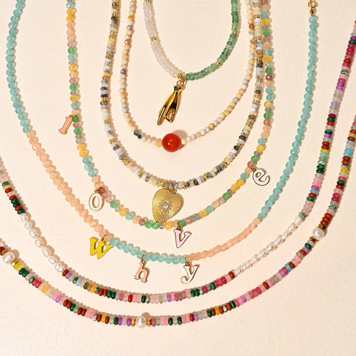 Elegant Handmade Stone Necklace with Steel Pendant