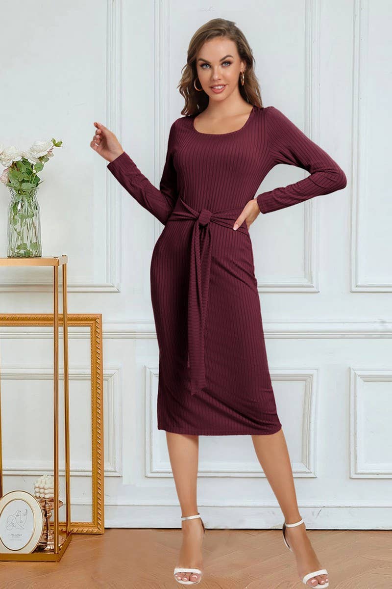 CWDMD4728_SOLID COLOR STRAPPY SLIT MID-LENGTH DRESS