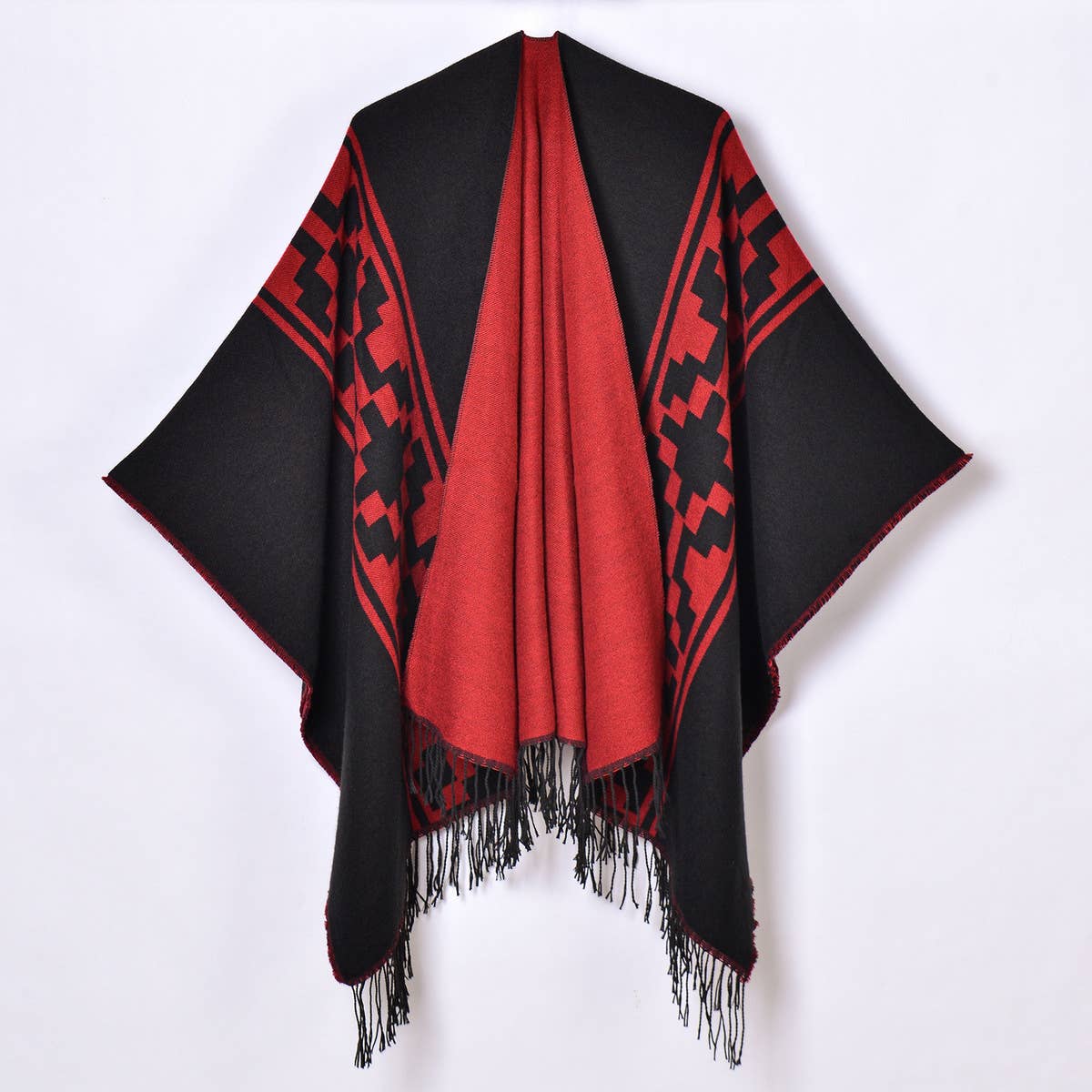 SIMPLE TASSEL GEOMETRIC CROSS RIBBON SHAWL_CWASC0958