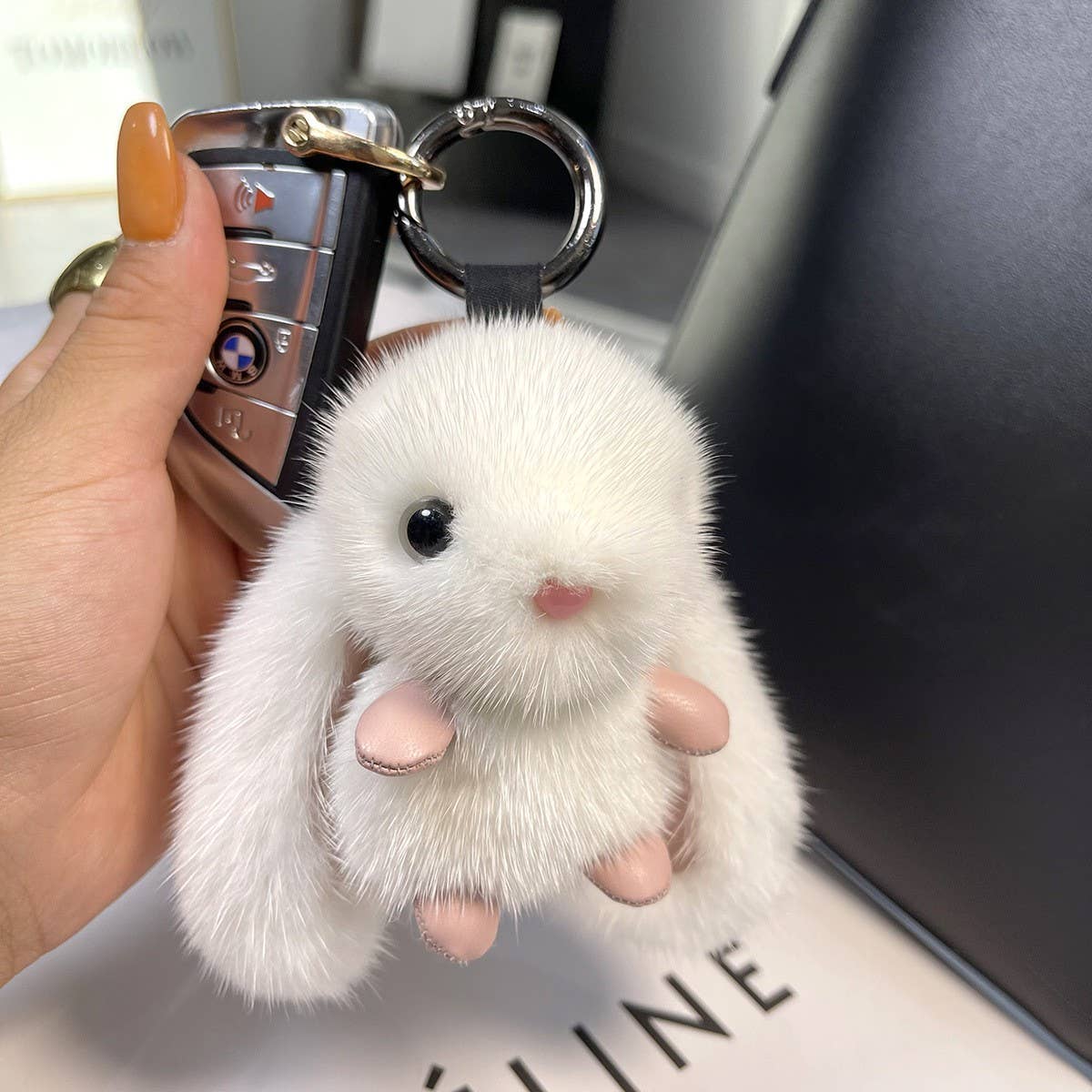 MINK FUR RABBIT BAG ORNAMENT HIGH-END KEYCHAIN