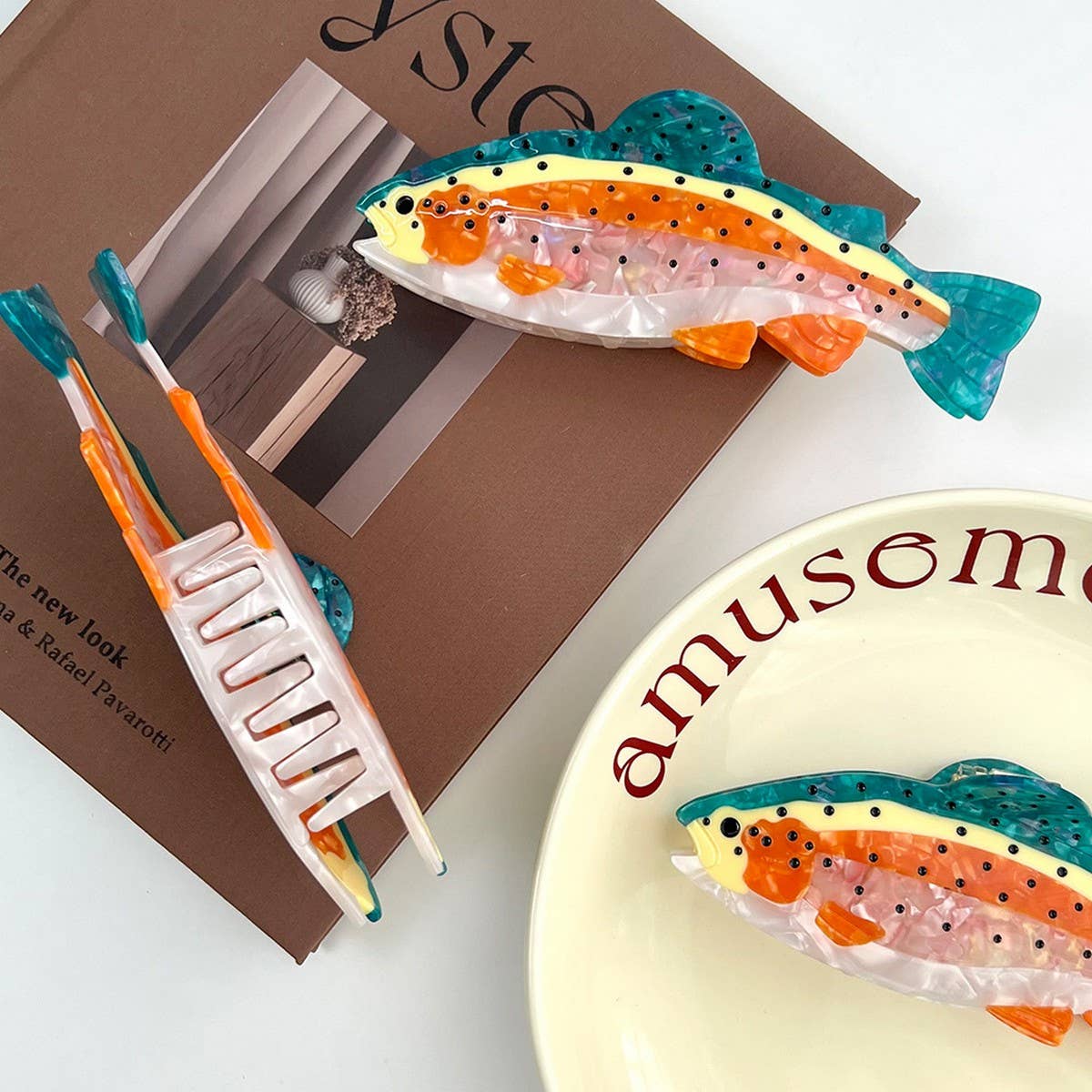 Salmon Acetate Claw Clip ? Ocean Style, Large Size