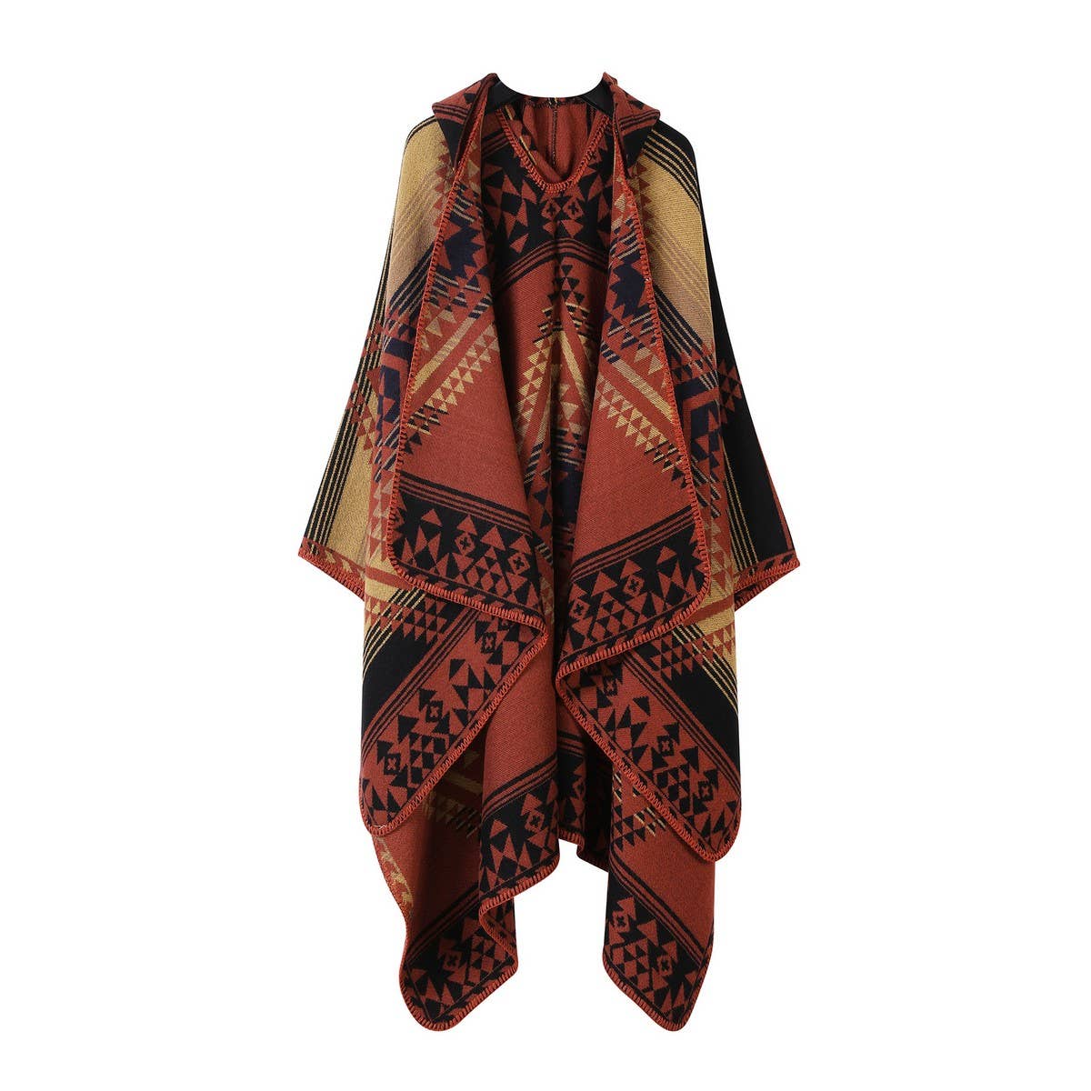 VINTAGE JACQUARD WARM SCARF SLIT HOODED CAPE