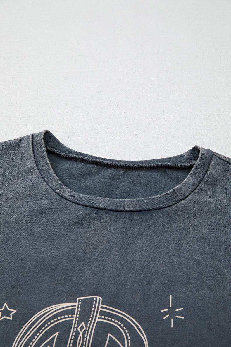 Line pattern printed short sleeve T-shirt