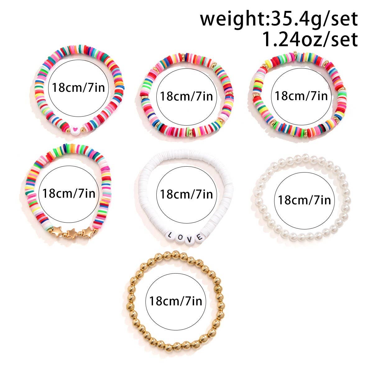 COLORFUL LETTER BOHEMIAN STAR BALL BRACELET SET