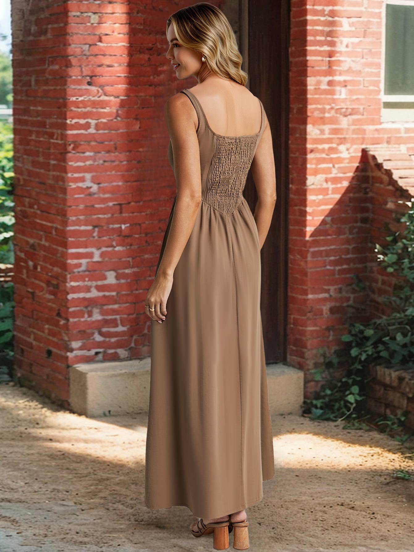 Solid-color elegant square-neck halter dress