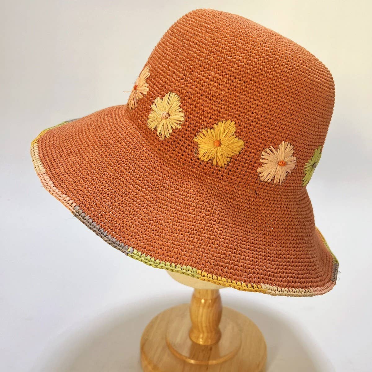 Foldable Handmade Crochet Embroidered Straw Hat_CWAH3589
