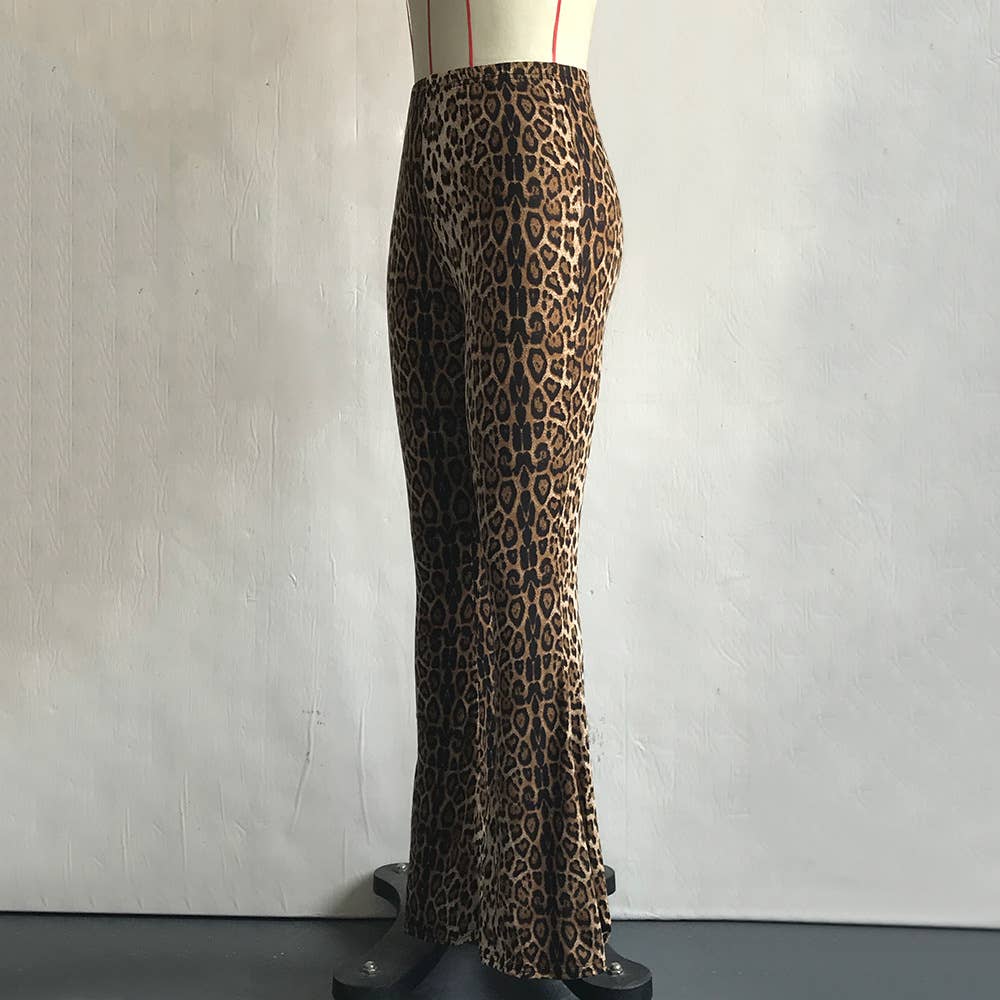 LEOPARD PRINT SLIM, HIGH-WAISTED FLARED PANTS